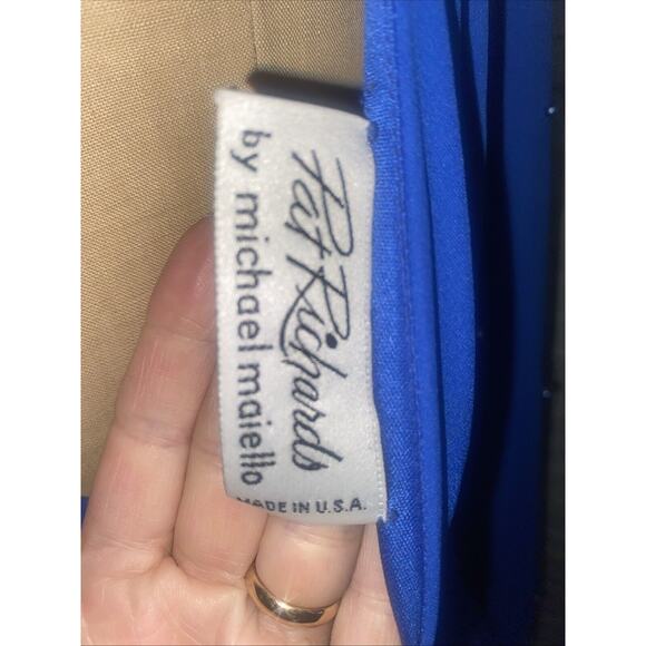 Vintage Pat Richards Blue Crepe Rhinestone Cocktail Dress Lined Women’s Sz Large - Picture 9 of 9